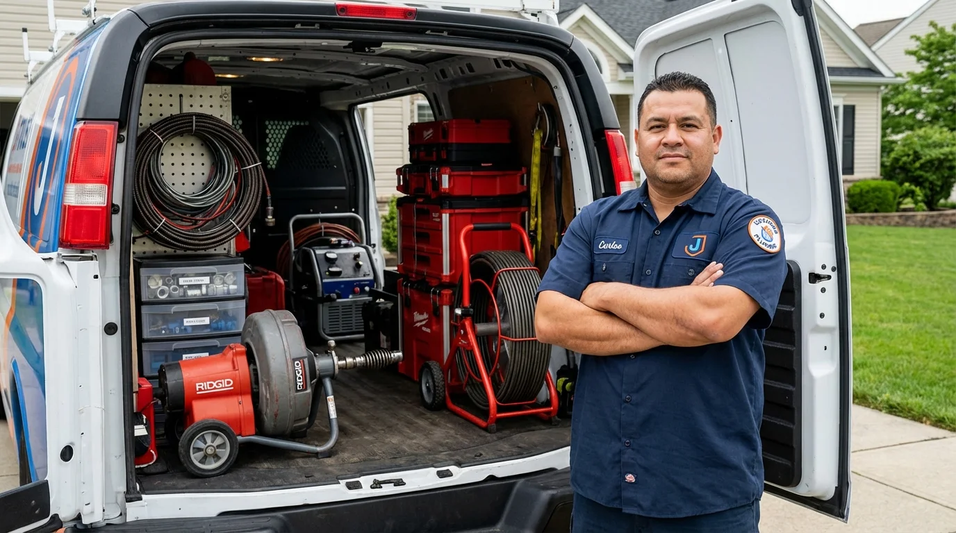 Professional drain cleaning equipment and Johns Plumbing LLC plumber in East Flat Rock