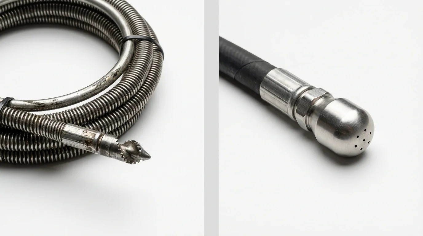 Drain snake cable and hydro jetting nozzle used for drain cleaning in East Flat Rock, NC
