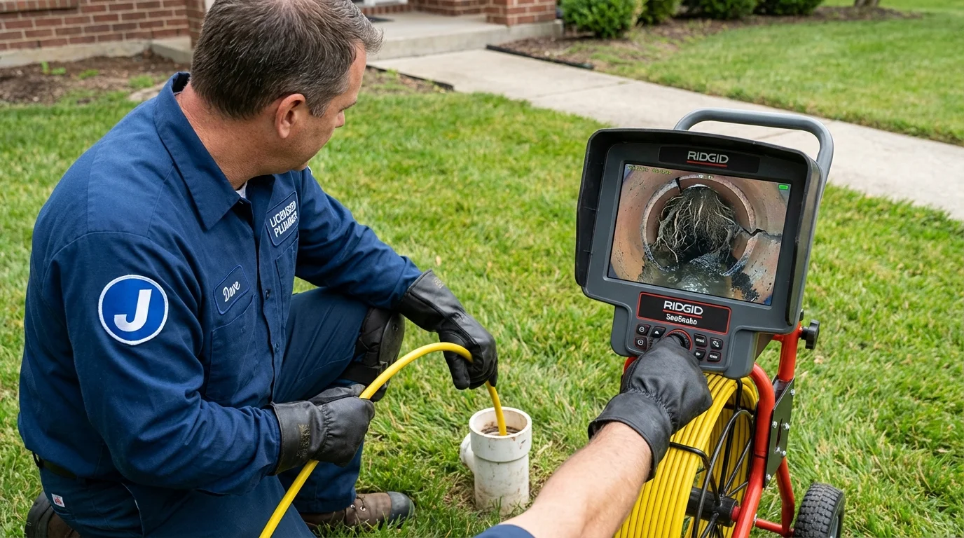 Sewer camera inspection being performed by Johns Plumbing LLC in East Flat Rock