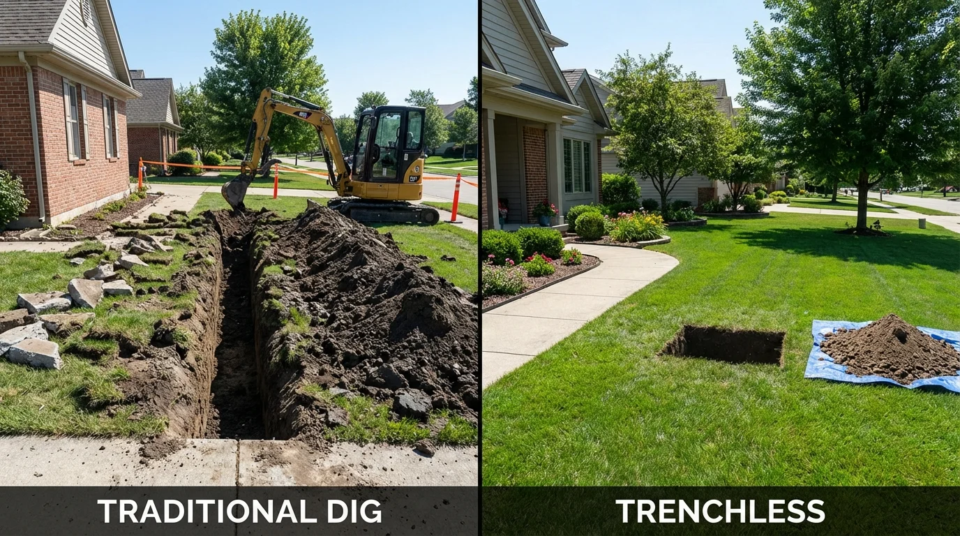 Trenchless sewer repair with minimal yard damage versus traditional excavation in East Flat Rock, NC